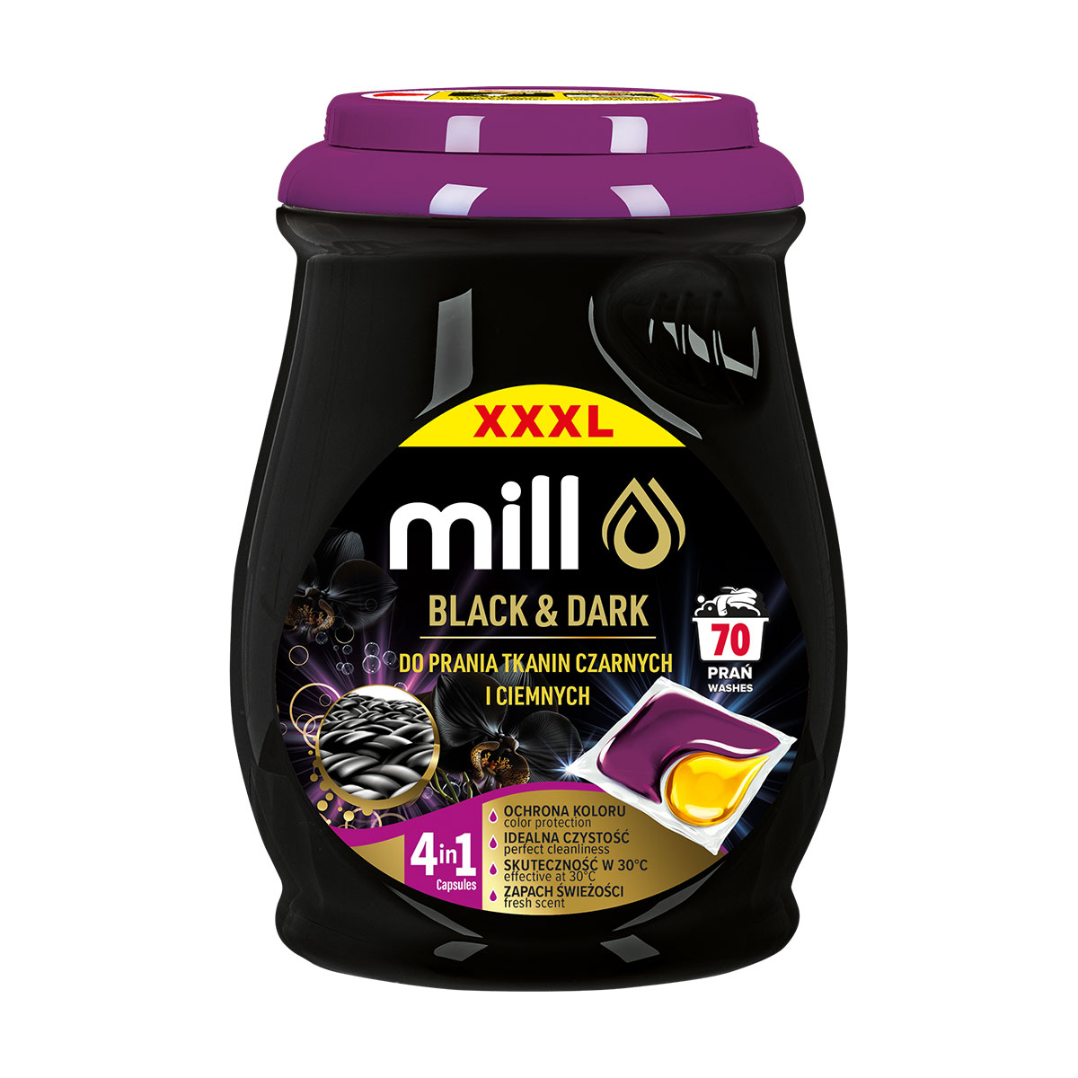 <strong>4 x 70 KAPSUŁ DO PRANIA</strong></br>• 1,03 zł / szt</br>• tkaniny czarne i ciemne</br>• idealna czystość</br> </br>